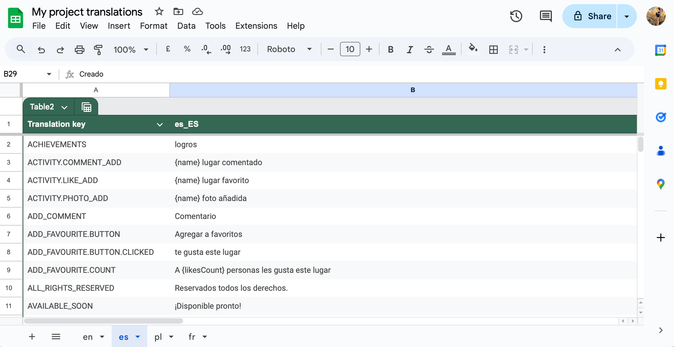 Translations in Excel file - multiple sheets