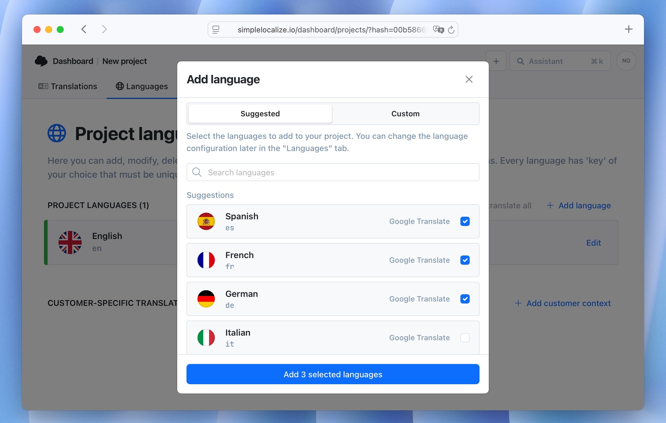 Add languages in SimpleLocalize