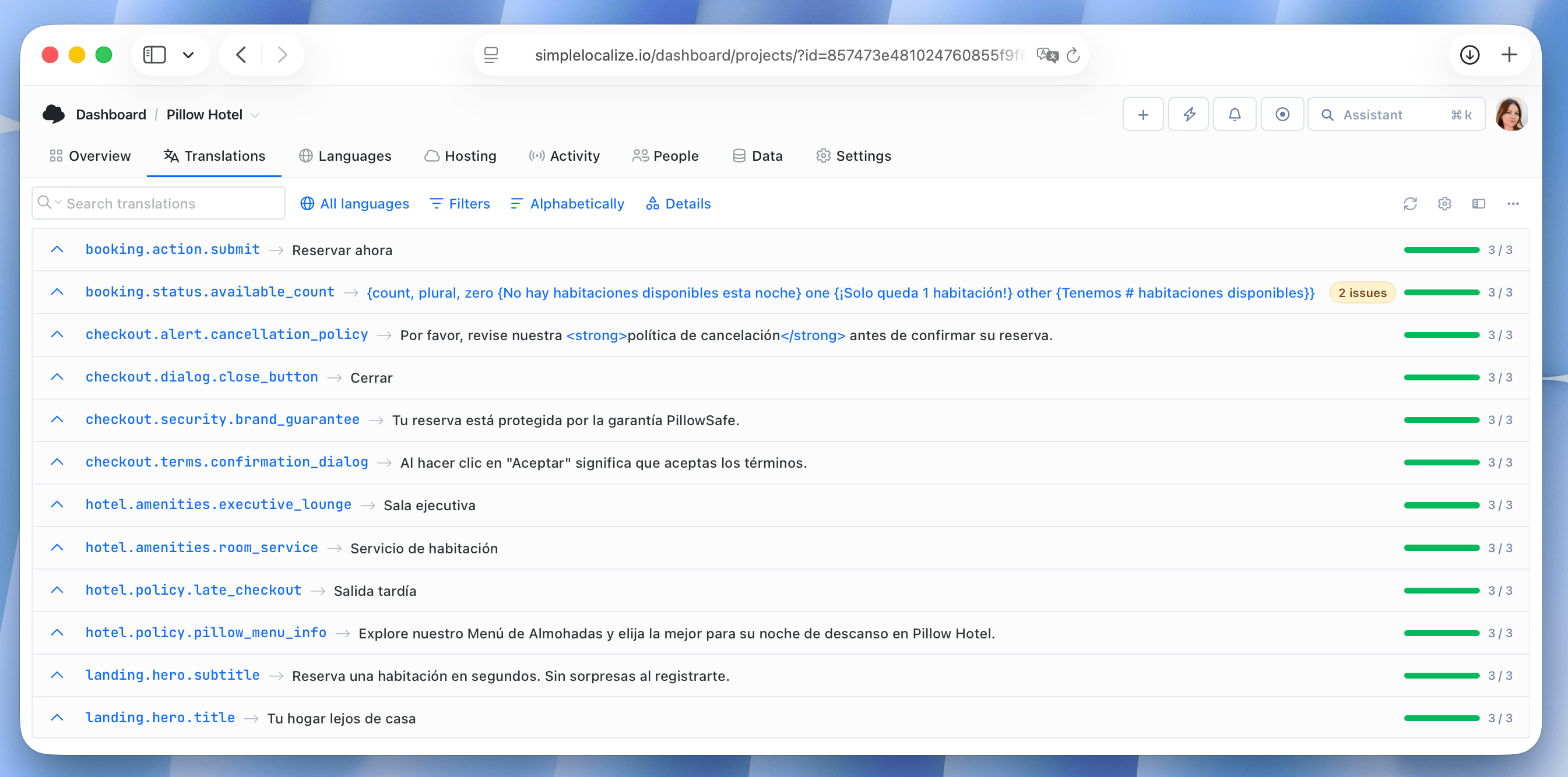 Claude 4.5 Sonnet auto-translation results in SimpleLocalize | Spanish