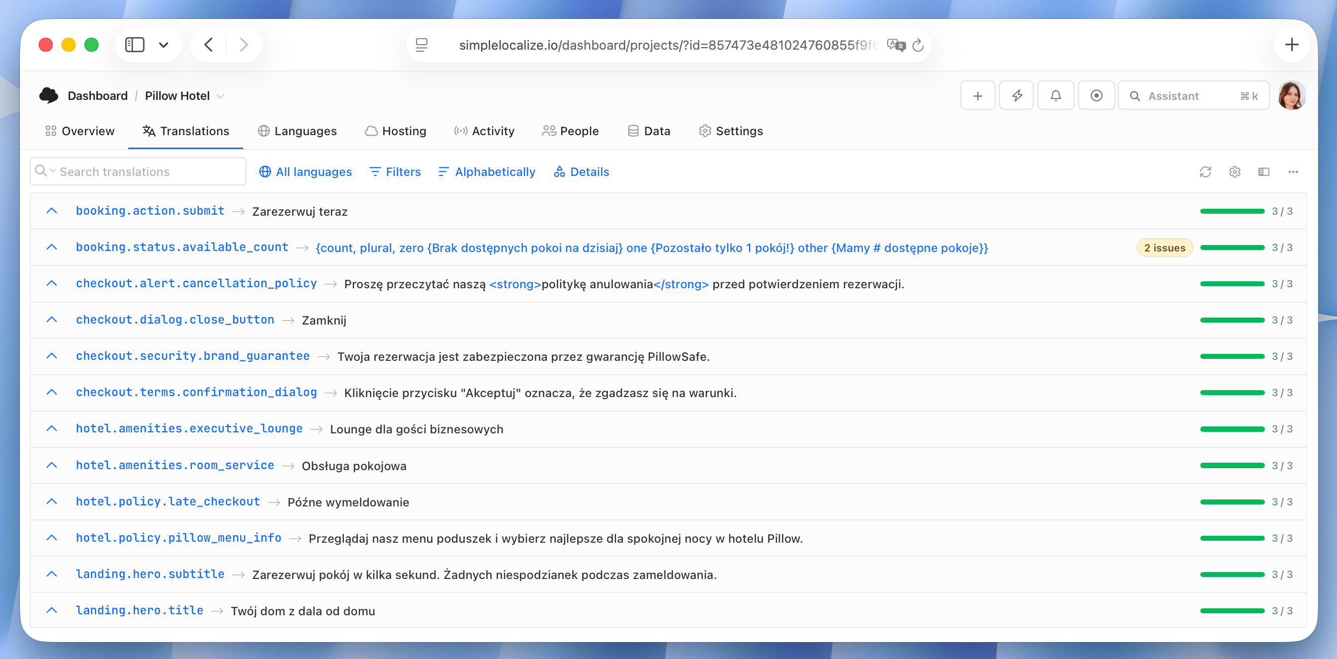 Meta Llama 3.3 70B auto-translation results in SimpleLocalize | Polish