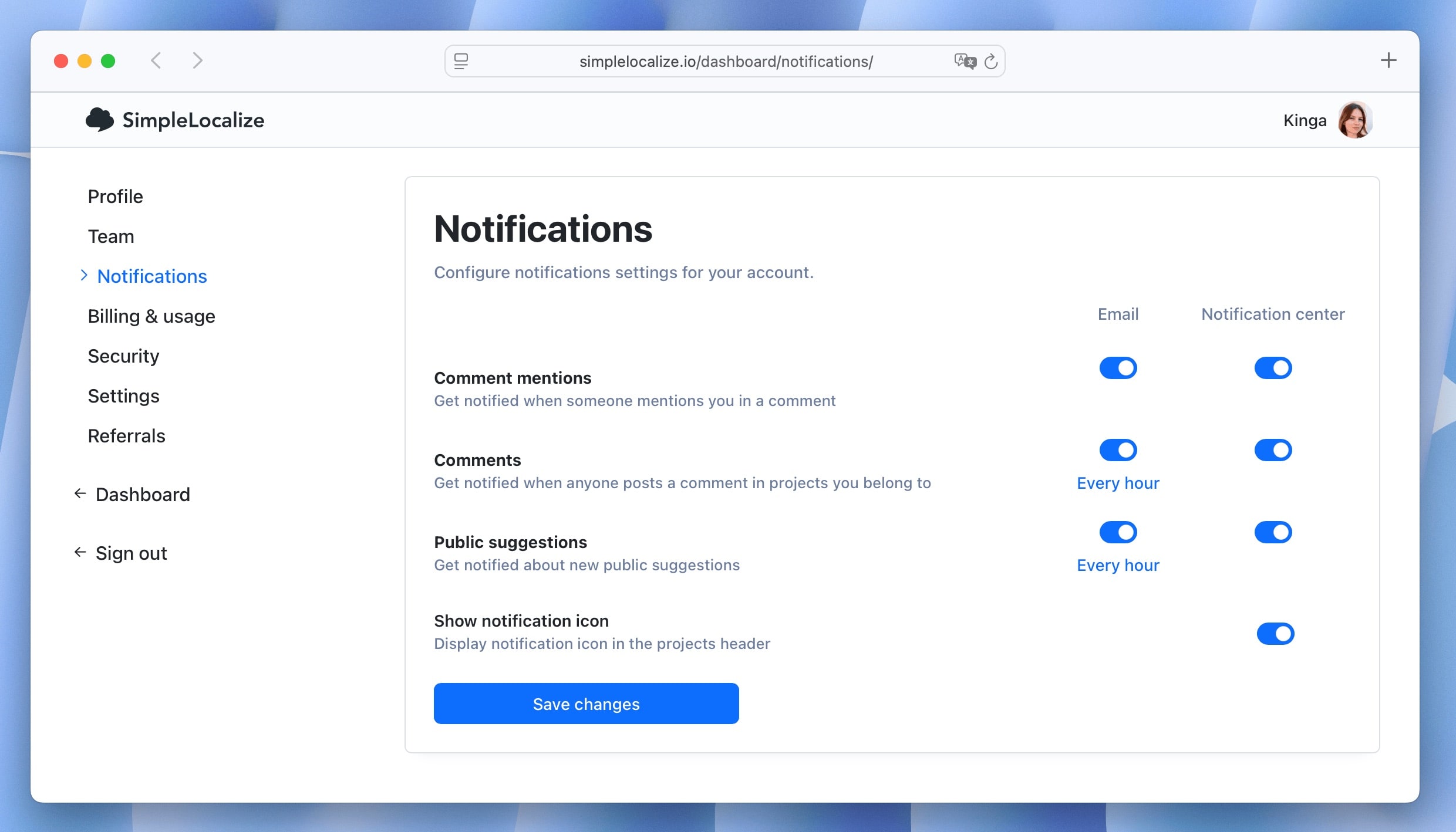 Notification settings
