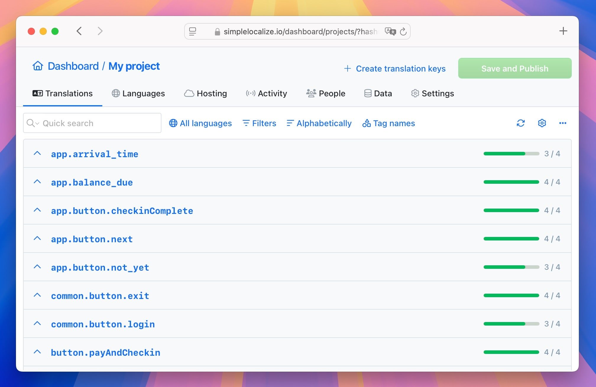 Translation keys organization example