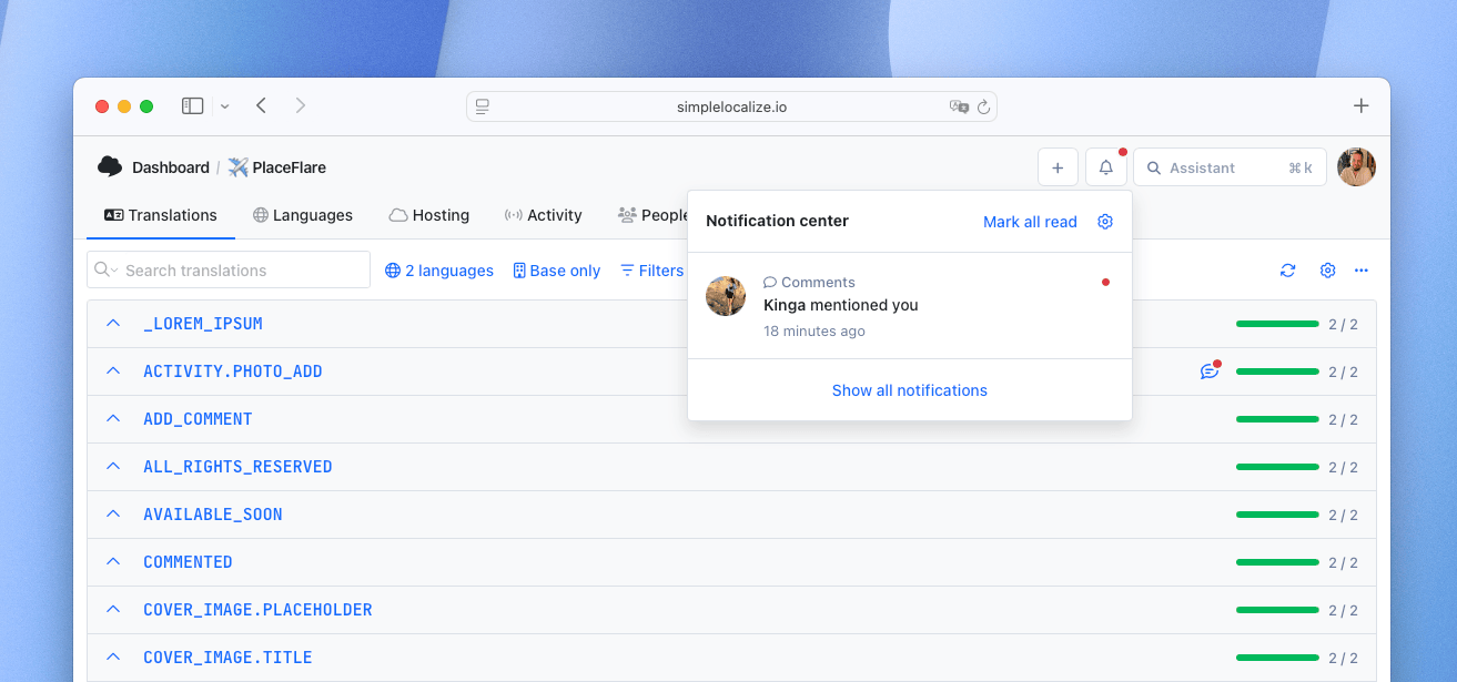 Notifications for comments and suggestions