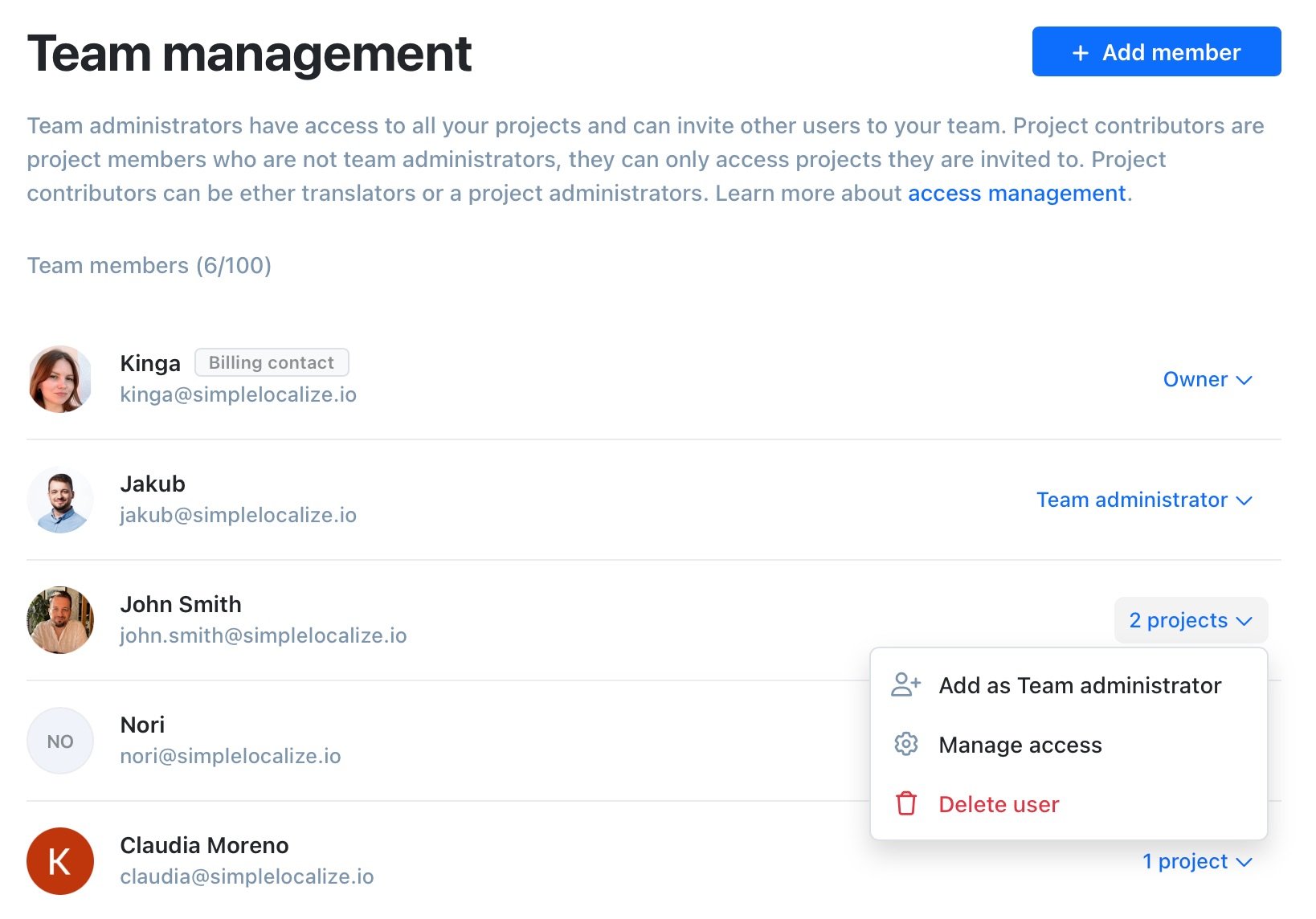 Team access management