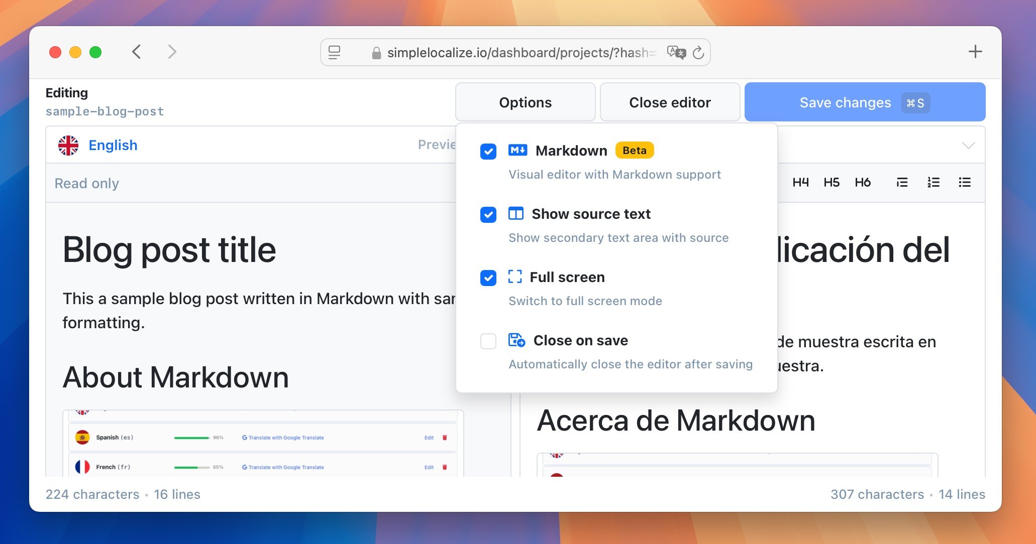 Markdown Editor options