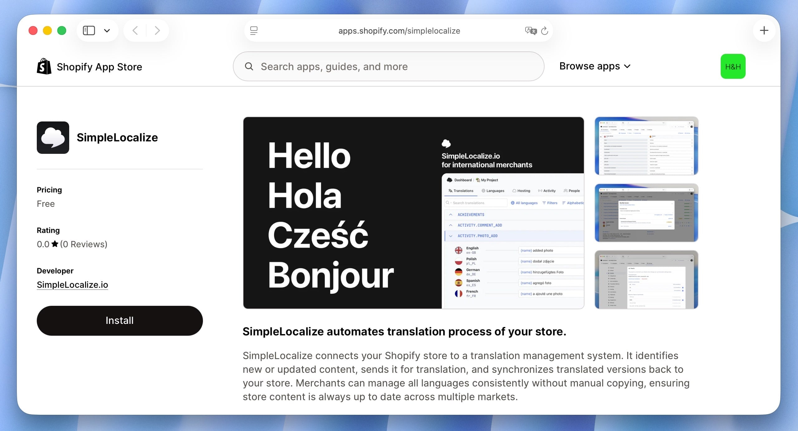 SimpleLocalize app in Shopify