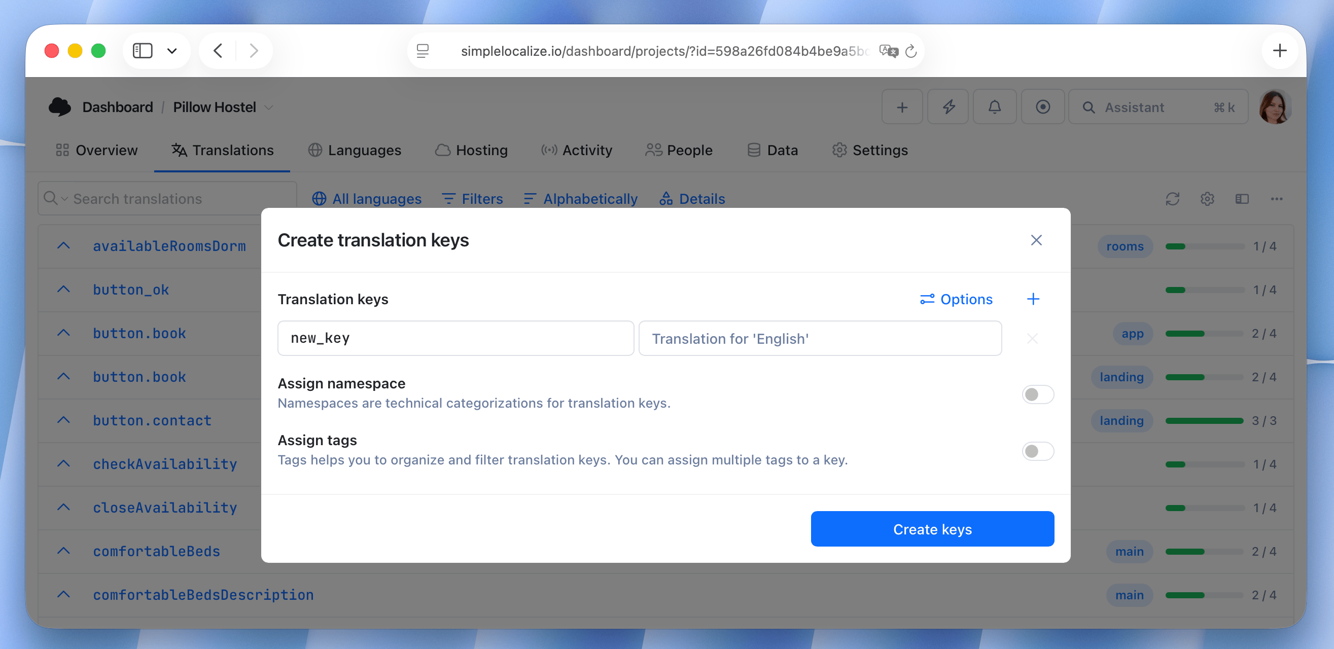 Create translation key
