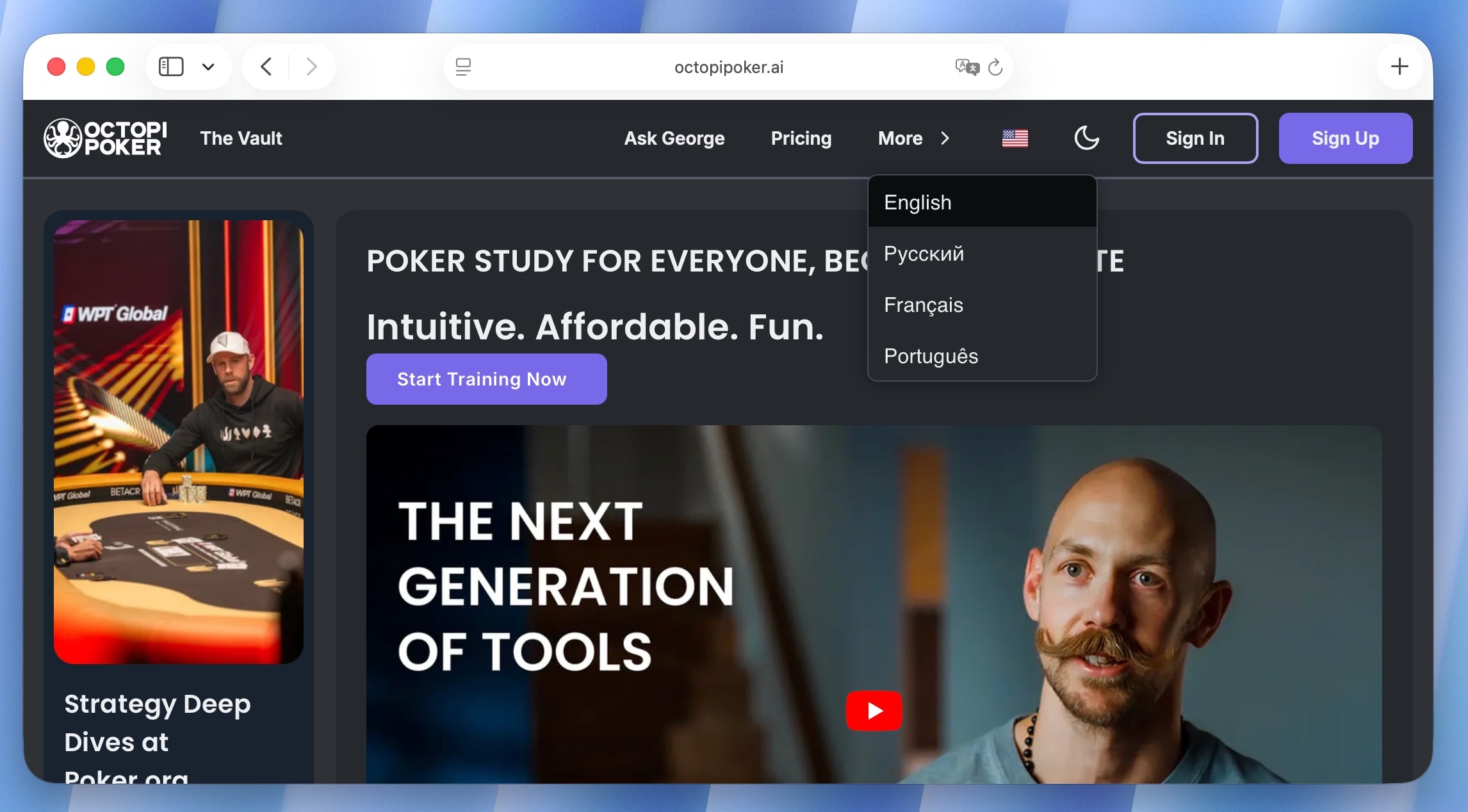 Octopi Poker language selector