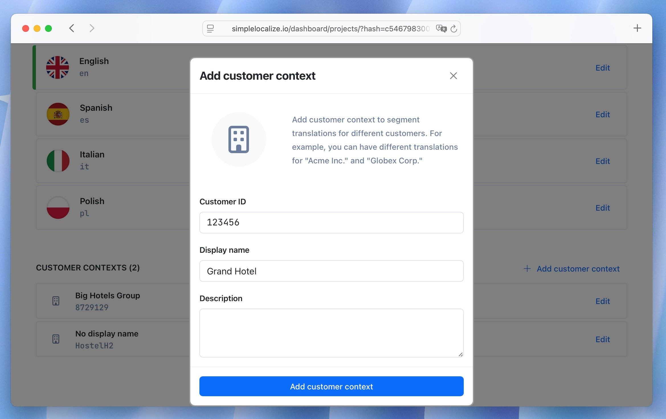 Create customer context