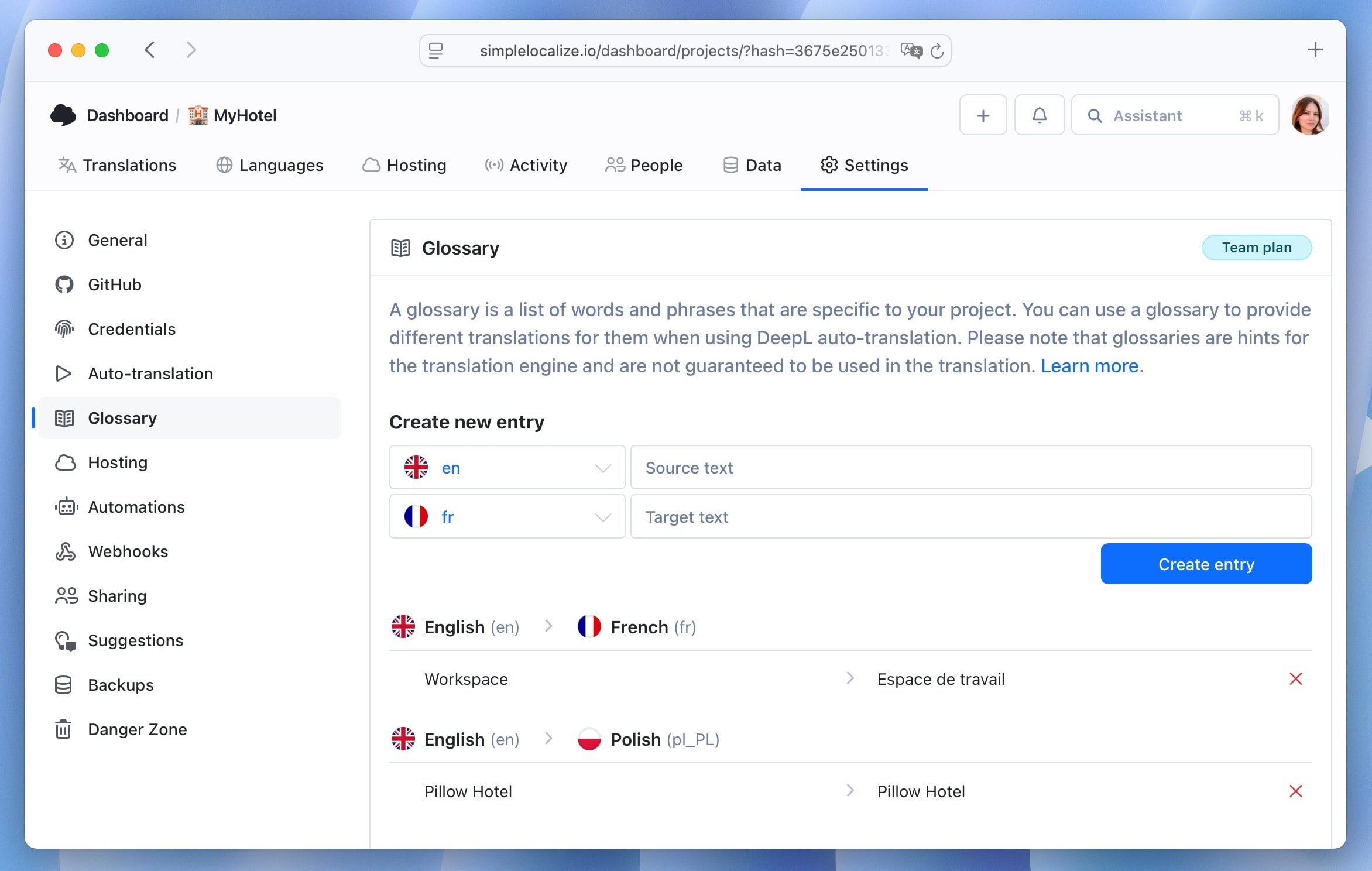 DeepL glossary example