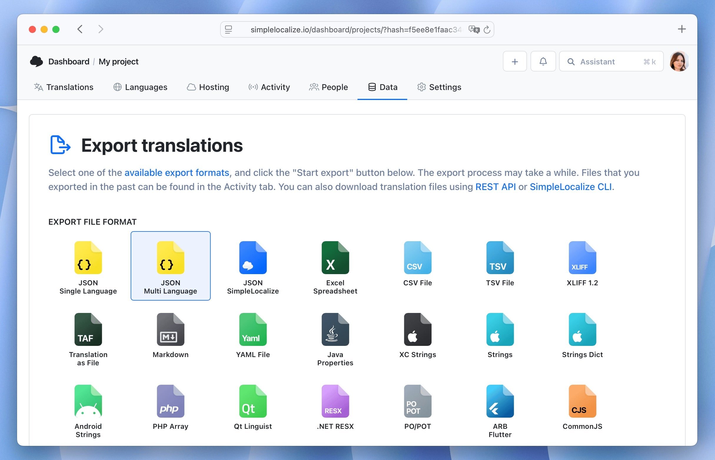 Export translations to file