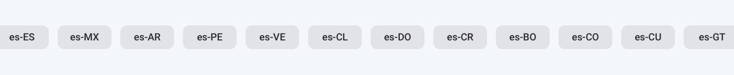 Example list of locales for Spanish