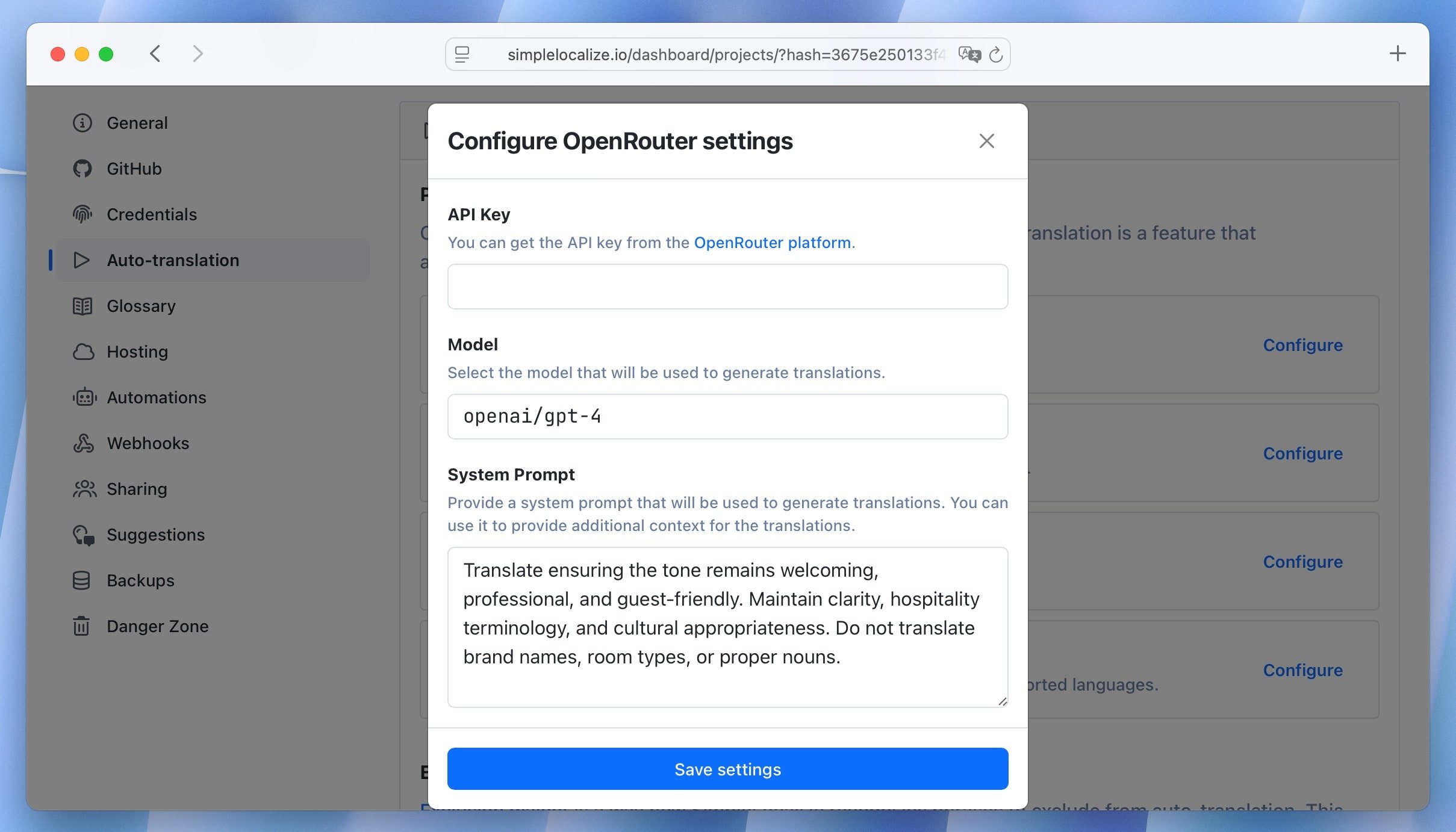 OpenRouter configuration