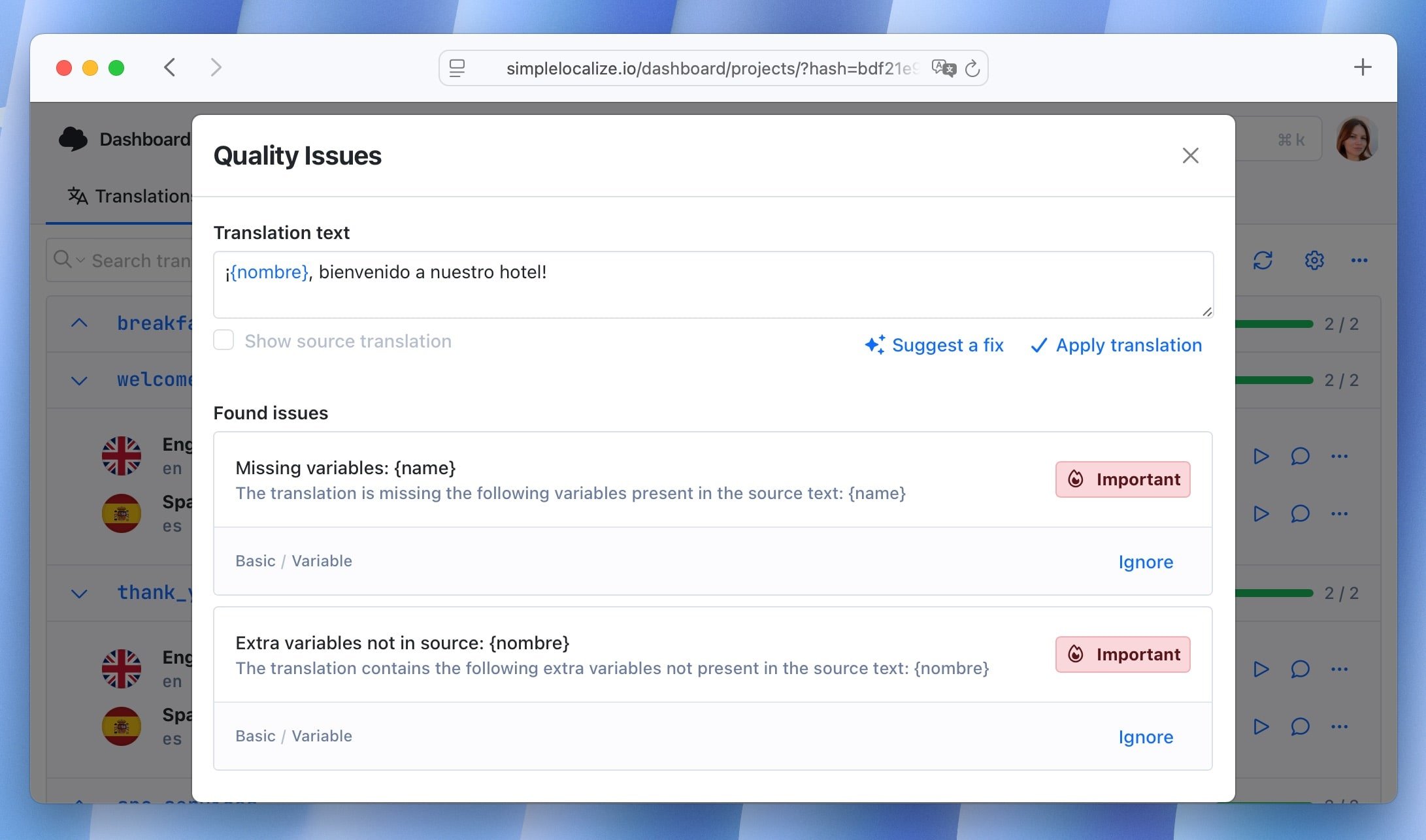 Translation issues example