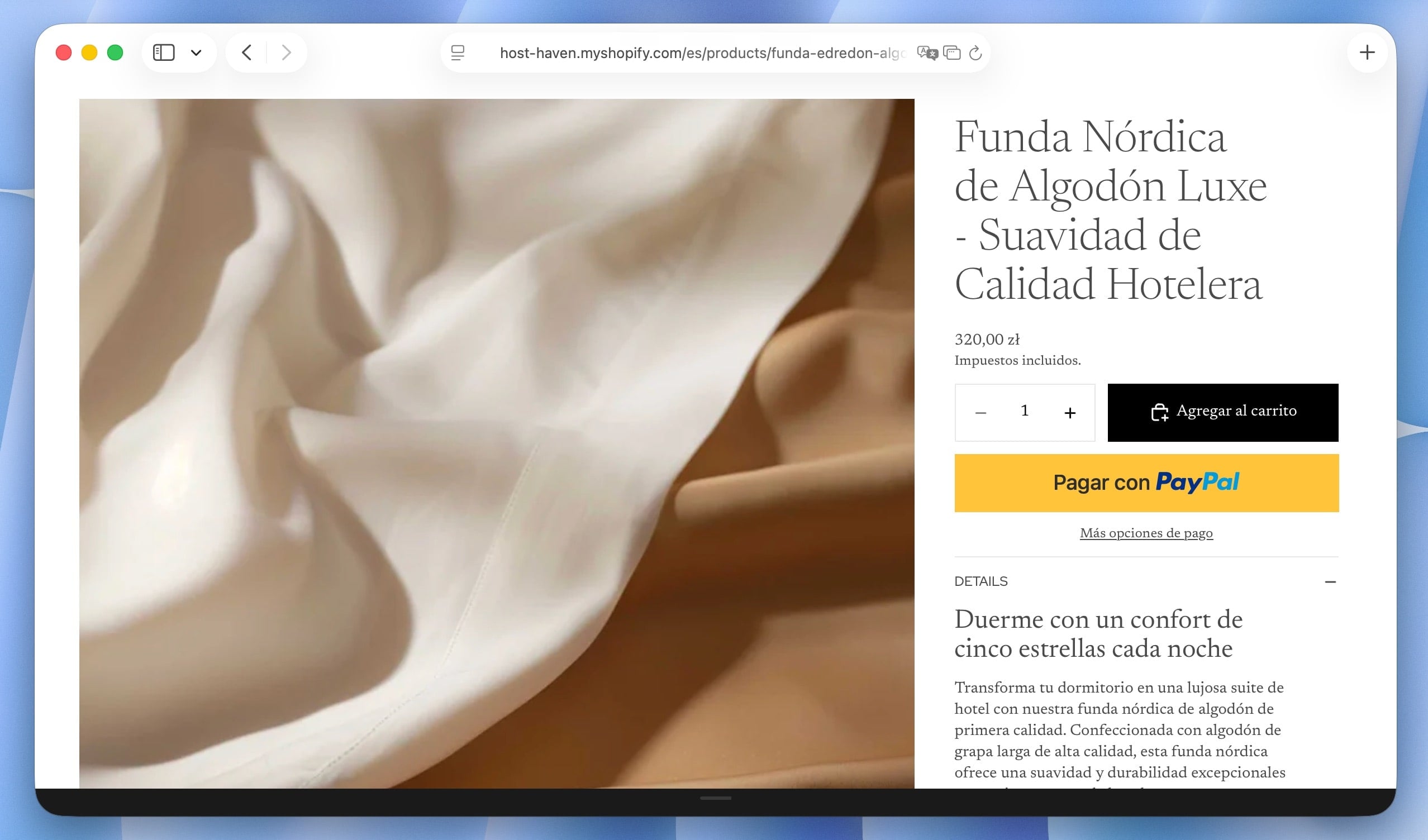 Translated product page in Shopify