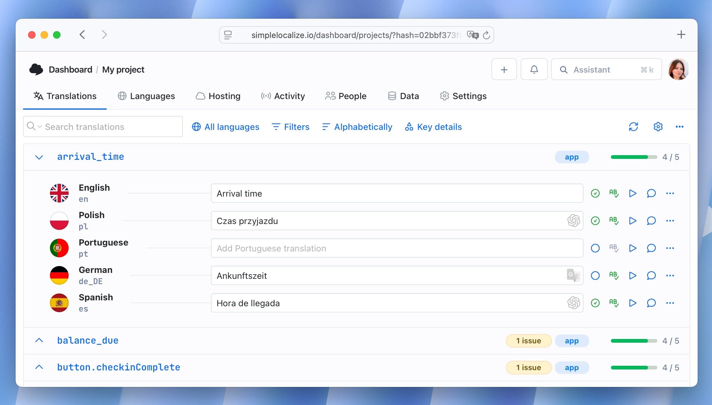 Translations with accepted review statuses
