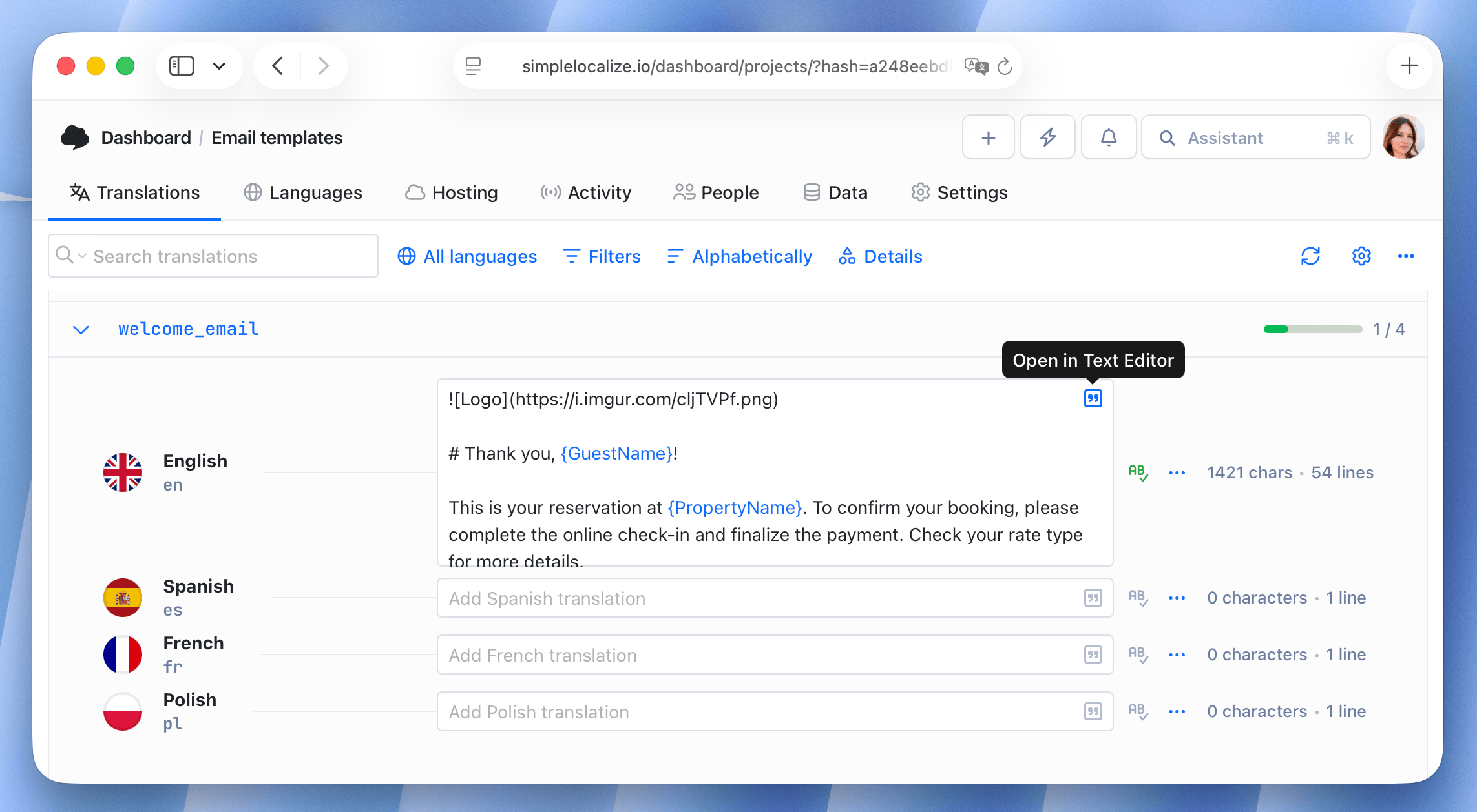 Easier access to Text Editor for long translations