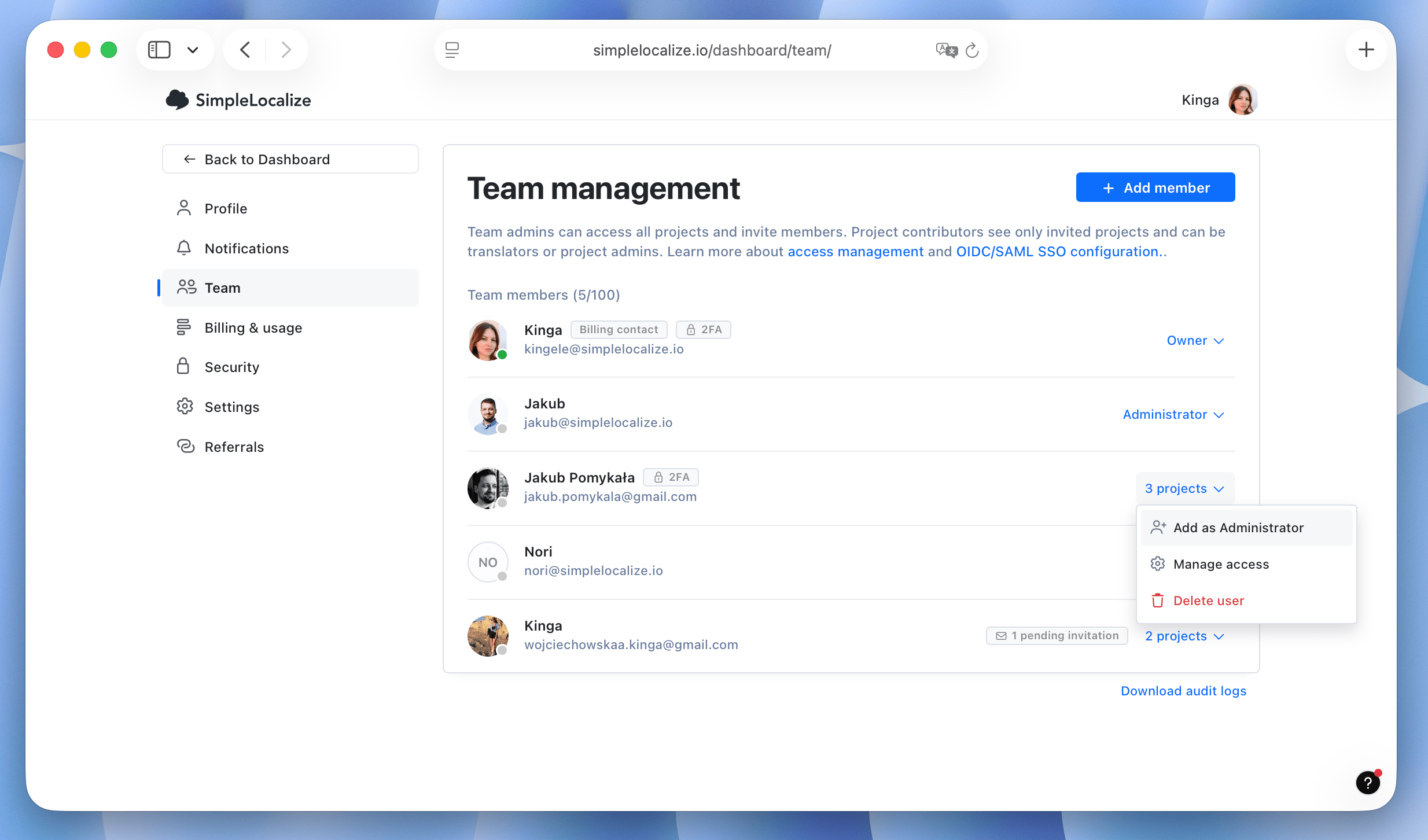 Add team administrator