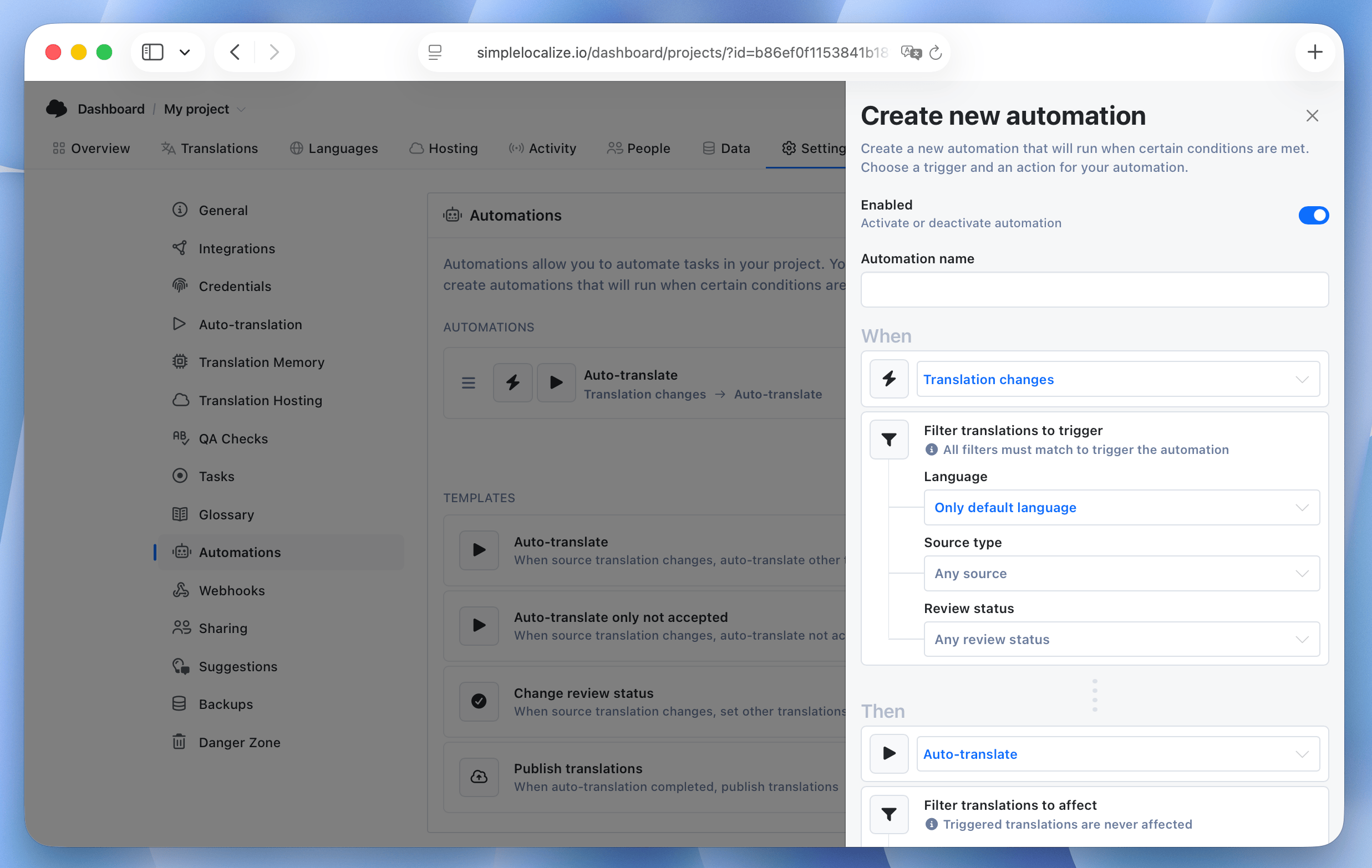Create new automation