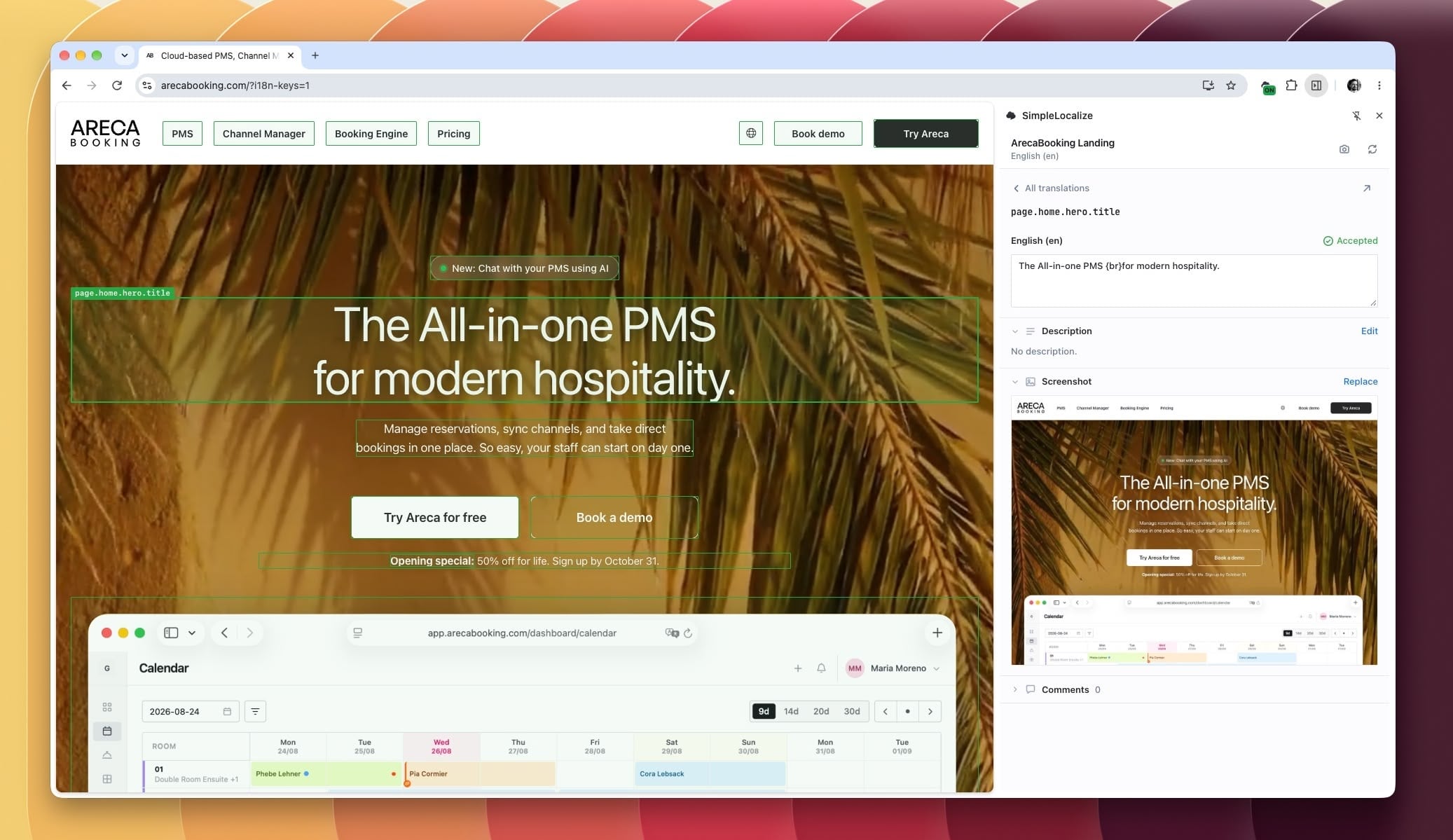 Translations highlighted on a website, with the selected one in the Chrome side panel