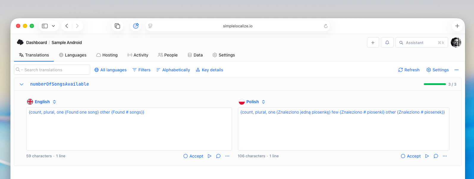 Pluralization in SimpleLocalize